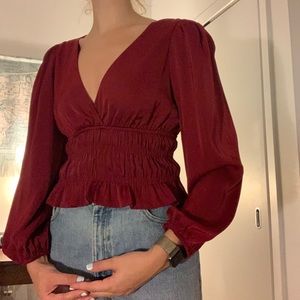 Red satin v-neck top